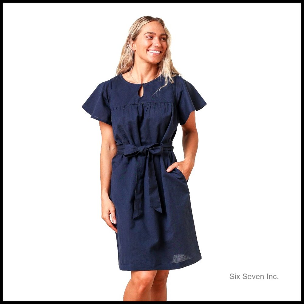 Organic Cotton Linen Casual Dress With Ruching And Pockets